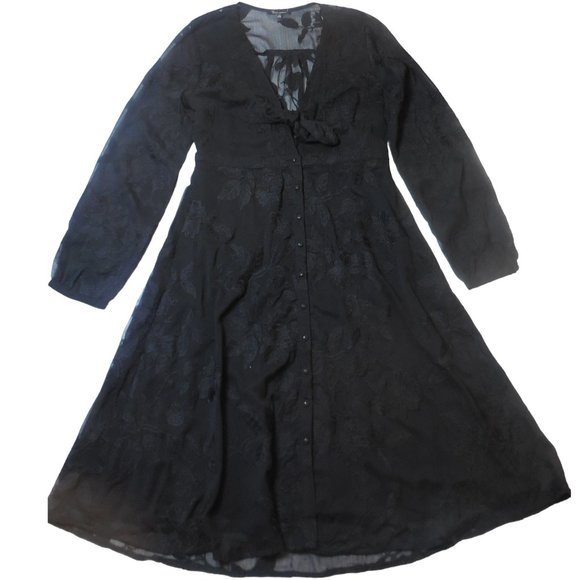 Dress button-down NWT fit & flare long sleeve bellow knee chiffon floral - Picture 1 of 9